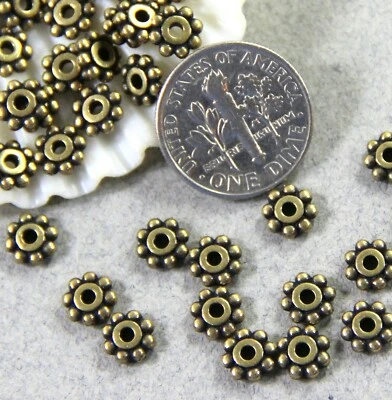 TierraCast 6 mm. Heishi Beaded Daisy Spacer Beads, Antique BrassPlated, 0727 - Image 1 of 2
