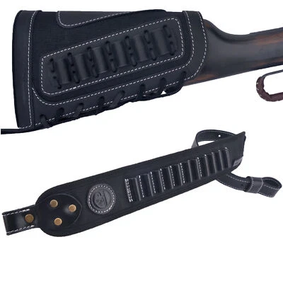 1 Set Leather Shell Holder Buttstock with Rifle Sling for.308 WIN 7MM REM 300WSM - Image 1 of 4