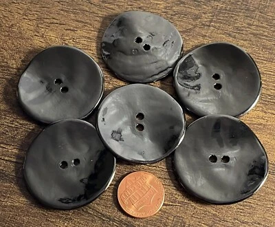 6 Glossy  Lustrous Dark Gray Hematite Look Plastic Buttons 39mm 1 1/2" 12877 - Image 1 of 4