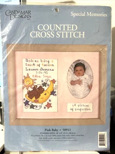 Candamar Designs Baby Stitch Counted Cross Kit Pink Special Memories New Sealed - Picture 1 of 8
