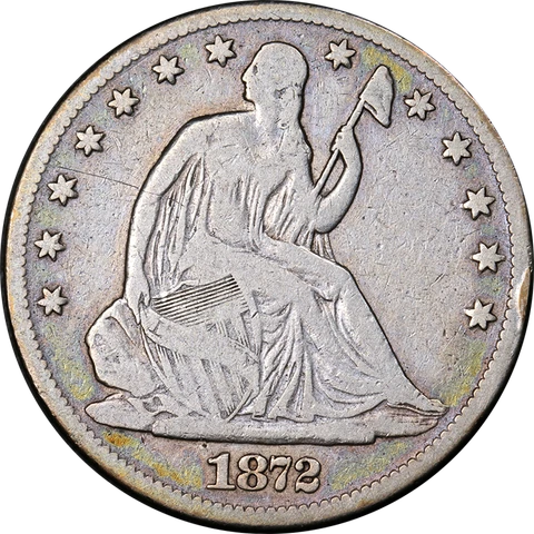 1872-CC Seated Half Dollar Nice VG Key Date Great Eye Appeal Nice Strike Cover