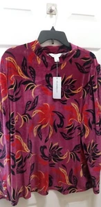 Liz Claiborne langärmlige Damenbluse Samt Stehkragen Größe 2X Blumenmuster neu mit Etikett lila - Bild 1 von 8