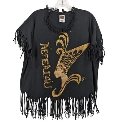 Camiseta Fruit of the Loom MEJOR Vintage Eqypt Negra con Flecos y Cuentas Foto 1 de 4