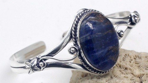 VALENTINO Bracciale in argento sterling 925 con pietre preziose sodalite fatto a mano gioielli S ADJ