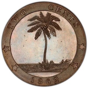 LIBERIA: 1862 2 Cents PCGS PR65 — SOLE FINEST KNOWN, WORLD COINS SUPERSTAR - Picture 1 of 3