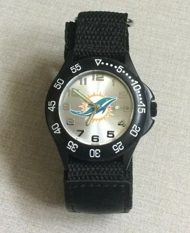 Miami Dolphins NFL Football Team Men's Black Spirit Watch on Black Nylon Band! Cover