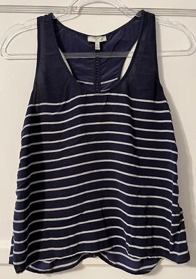 Joie Womens XS Blue Striped Sleeveless Racerback Silk Tank Top - Image 1 of 4