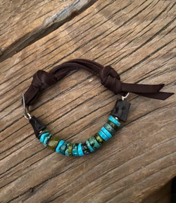 Turquoise & Sterling Silver Cuff Bracelet Supple Sundance Deer Leather - Image 1 of 4