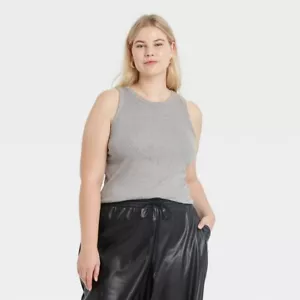 Women's Slim Fit Ribbed High Neck Tank Top - a New Day™ Heather Gray XS - Picture 1 of 1
