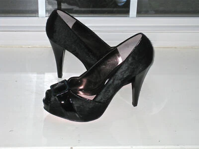 Paris Hilton BURKE Black Horse Hair Open Toe PUMPS  Size 8M NWOB  - Image 1 of 3