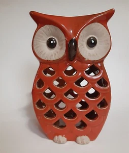 Candelabro de cerámica con luz de té de búho linterna naranja 7,5" - Imagen 1 de 6