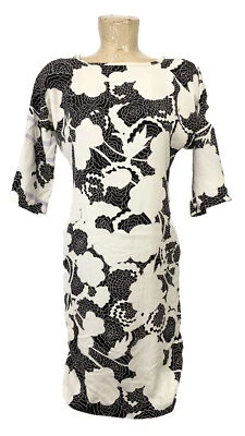 Vestido Diane von Furstenberg Blanco Negro Talla 4 16.5" Manga 3/4 100% Seda PURO Foto 1 de 4