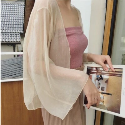 Women Sheer Chiffon Cardigan Cape Jacket Shrug Bolero Capelet Summer Beach - Image 1 of 4