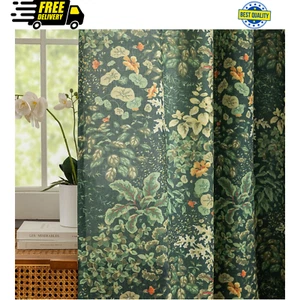 Grün Blumen Vorhänge 84 Zoll lang 2 Paneele Vintage Cottagecore Botanisch C... - Bild 1 von 6