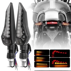 2x Universal Motorcycle LED Flowing Turn Signal Indicator Brake Light Amber Red - Picture 1 of 11