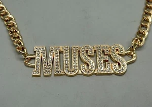 2025 Krewe of Muses Logo Gold Chain Rhinestone Necklace Mardi Gras Parade Throw - Picture 1 of 7