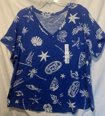 Sonoma 2X Pullover Cobalt Marine Toss Knit Top, v neck, short sleeves - NWT - Image 1 of 3
