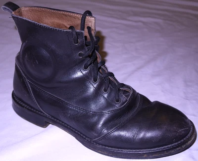 Mens Vintage Black Leather VERO CUOIO BMW MOTO Riding Designer Boots 44 Italy - Image 1 of 4