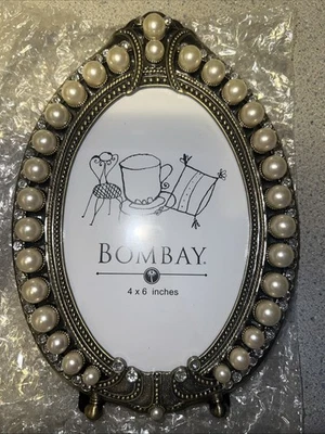 Bombay Pearl & Rhinestone Teardrop Shape Art Deco Picture Frame Holds 4" x 6" - Image 1 of 4