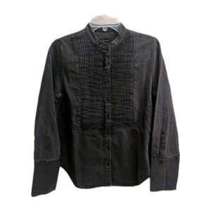 NWT Quince Distressed Denim Black Button Down Top Blouse Shirt Women Small - Picture 1 of 10