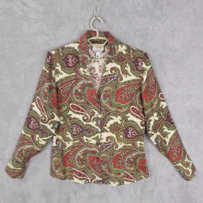 Blusa Talbots Pura Seda Paisley Abotonada Cuello Largo Talla 12 De Colección Foto 1 de 4