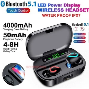 Wireless Earbuds TWS Bluetooth 5.1 Headphones Stereo Earphones IPX7 Waterproof - Picture 1 of 13