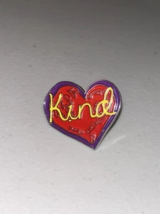 Penzeys Heart Shaped Kind Enamel Pin Badge With Yellow Rubber Clutch Back - Picture 1 of 7