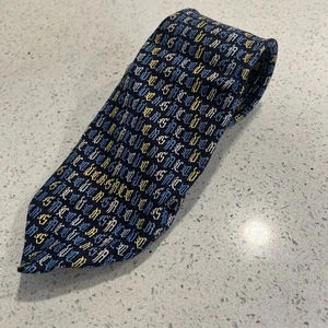 Gianni Versace Rare Neck Tie Navy Gold Vintage Old English Spellout Italy Thick - Picture 1 of 4