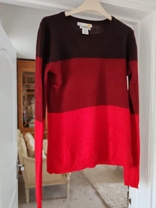 Cashmere C&C California 2 ply Ladies 10 12 Jumper brown Red Stripes crew neck - Picture 1 of 24