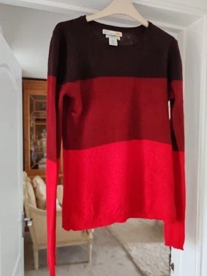 Cashmere C&C California 2 ply Ladies 10 12 Jumper brown Red Stripes crew neck  - Image 1 of 4