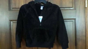NWT~ JUSTICE Black fuzzy hoodie top Faux fur Half-zip Girls 5 - Picture 1 of 3