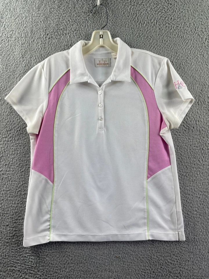 Womens EP Pro Tour Tech White Pink Golf Activewear V-Neck Top Size Large - Image 1 of 4