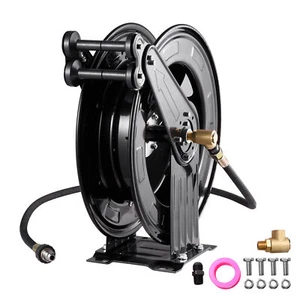Carrete de manguera de aire, manguera de compresor de acero rebobinado automático con retráctil 3/8" x 50' - Imagen 1 de 12