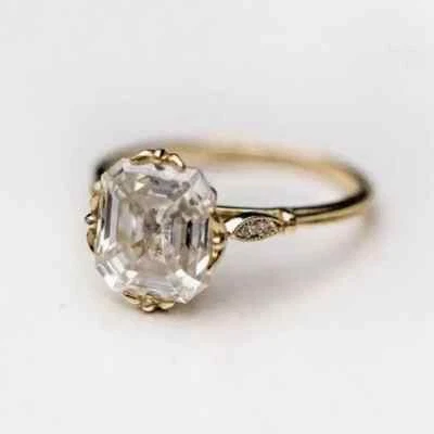 14K Yellow Gold Plated 2Ct Women's Engagement Ring Asscher Cut Simulated Diamond - Image 1 of 4