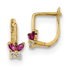 14K Solid Yellow Gold Red White CZ Butterfly Huggie Mini Small Hoop Earrings - Picture 1 of 4