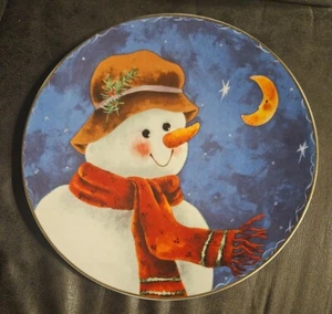 12" Christmas Holiday Snowman Serving Platter Cookie Plate Platter - Picture 1 of 7