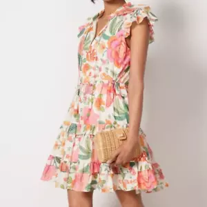 Farm Rio Macaw Bloom Mini Dress Size XS Beaded Tassel Ruffle Floral Tiered Fun - Picture 1 of 9
