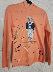 Polo Ralph Lauren Bear splatter paint boys hoodie shirt youth size 14-16 years