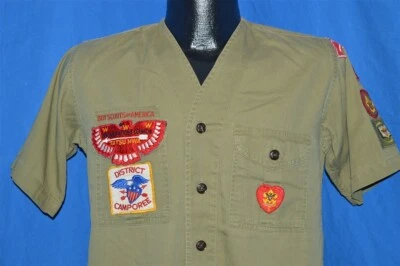 vtg 50s BOY SCOUTS AMERICA UNIFORM OKLAHOMA TROOP 57 PATCHES OLIVE GREE SHIRT S - Image 1 of 4