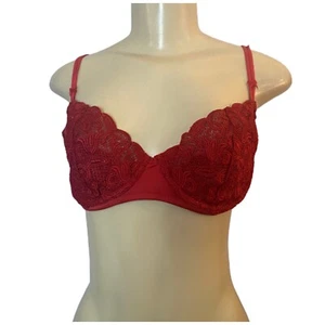 Sujetador Y2K Victoria's Secret Cuarto Copa Apenas Forrado Encaje Malla 36C Rojo Con Aros - Imagen 1 de 8