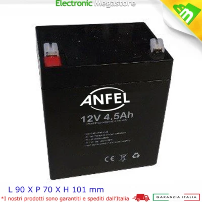 ANFEL BATTERIA PIOMBO 12V 4.5Ah 90x70x101 H mm SKB ALTA DURATA FASTON 6,3 mm 5,2 AH