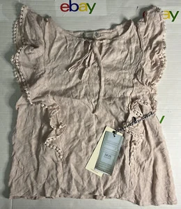 IRIS Los Angeles Boho Front Tie Ruffle Sleeve Top Shirt Size:S Rose Pale NWT! N - Picture 1 of 4
