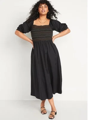 Vestido maxi feminino Old Navy bordado preto L Milkmaid Cottagecore novo - Imagem 1 de 4