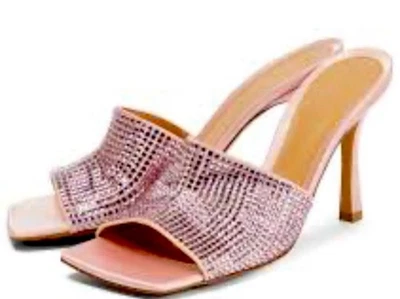 Bottega Veneta 38/US8 Sandals Pink Camellia Crystal Mules Stiletto Heel NWOB - Image 1 of 4