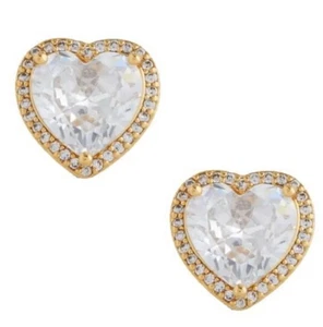 Kate Spade New York Heart Stud Earrings Gold Clear CZ – My Love – NIB - Picture 1 of 5