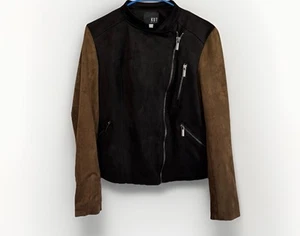 Kut From The Kloth Faux Suede Moto Two Tone Jacket Size M Asymmetrical Zip - Picture 1 of 6