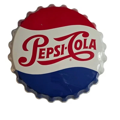 Винтажная металлическая крышка на бутылку напитка Pepsi-Cola 19 дюймов знак Stout Sign Co. M-114 7-68  - Изображение 1 из 4