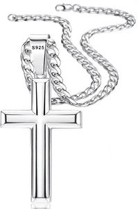Besteel 925 Sterling Silber Kreuz Halskette für Herren Damen | 5mm 316L Edelstahl - Bild 1 von 9