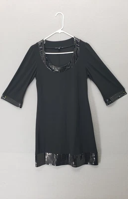 Vestido recto Tiana B para mujer M negro adornado ribete escote redondo túnica elástica Foto 1 de 4