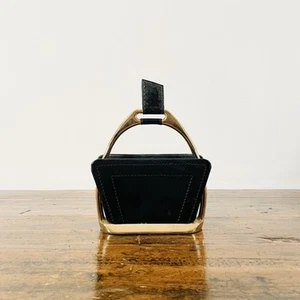 Porte Lettres Longchamp Vintage en Cuir Noir et Métal Doré - Années 50 - Imagen 1 de 7